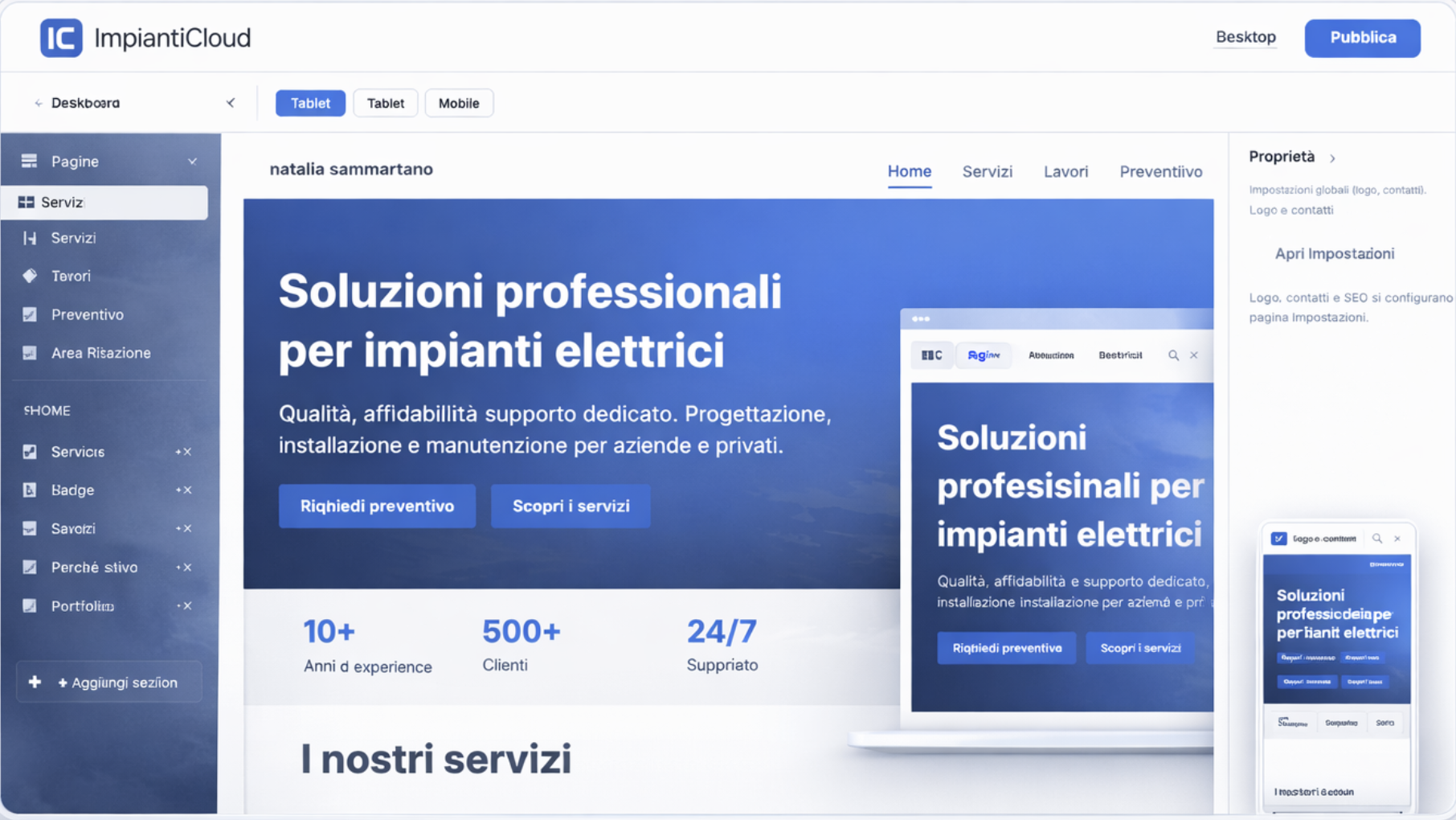 Editor visuale del sito ImpiantiCloud